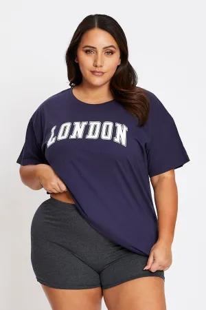 Blue Short Sleeve London Side Split T-shirt Soft and Stylish monochromatic