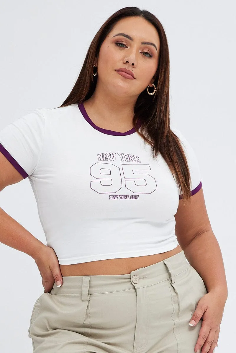 Skin Friendly Lining White Graphic T-shirt Contrast Trim New York Print