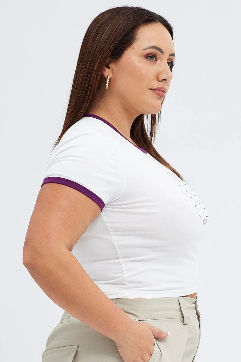 Reinforced Hems Effortless Comfort Wear White Graphic T-shirt Contrast Trim New York Print