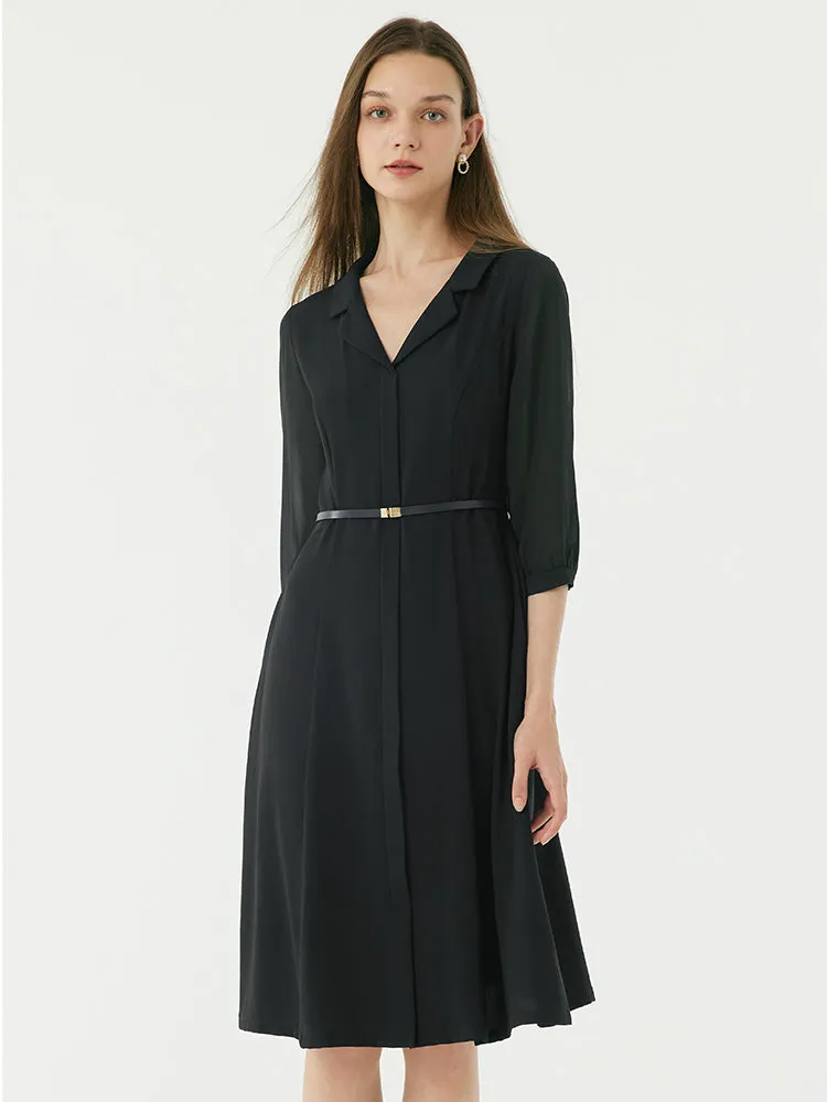 Black Gathered Waist Midi Dress One Step Look A-line midi dress