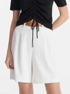 High-Waisted Women Shorts With Belt Recycled Polyester Blend Trendy Look