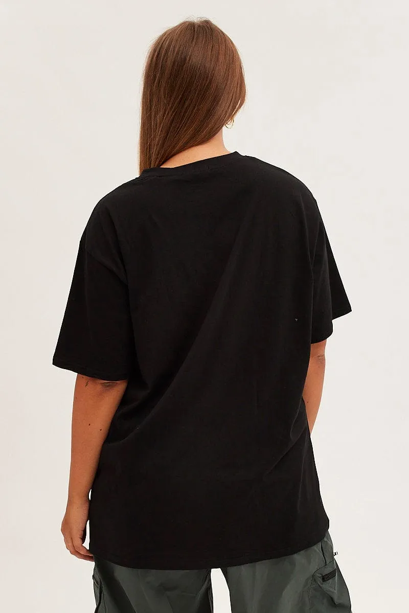 MinimalBranding Elegant Black Graphic T-shirt Eagle Print Oversized Cotton