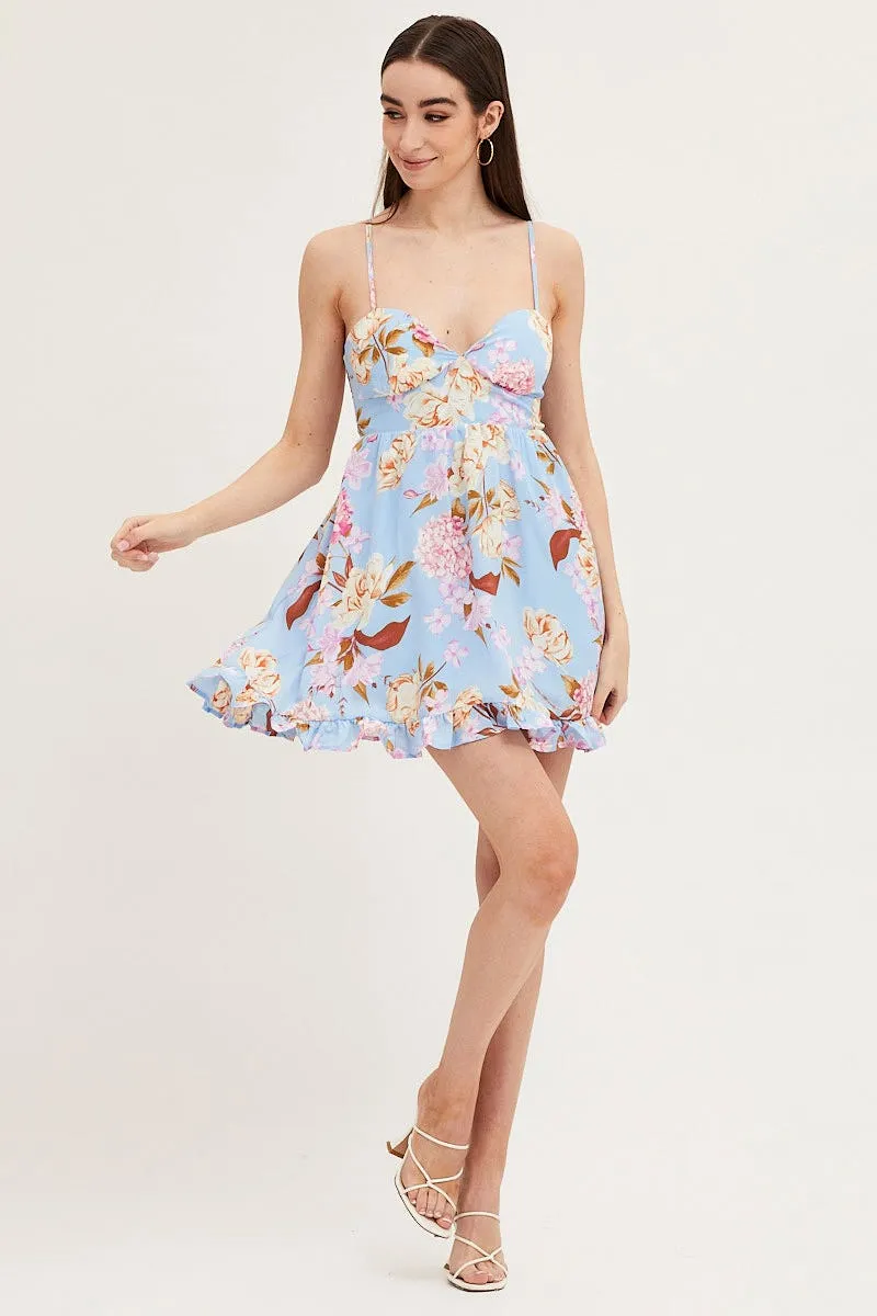 Adjustable drawstring Print Mini Dress Sleeveless