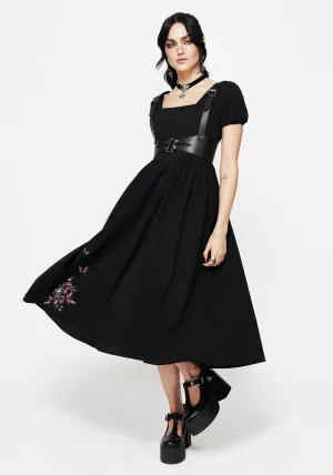 Copia Moth Embroidered Cotton Puff Sleeve Split Skirt Midi Dress Lounge Mood Fashion Must-Have