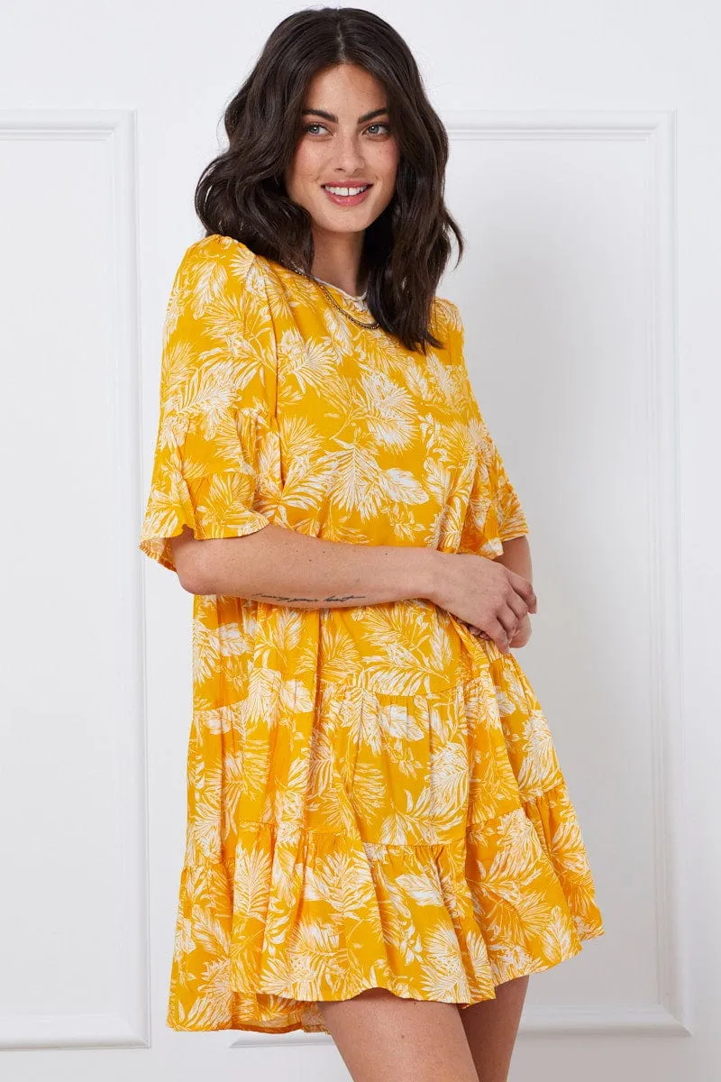 Minimal Look Pop Fresh Trop Print Mini Dress Short Sleeve