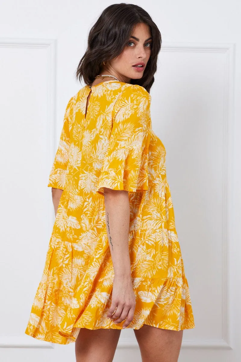 Trop Print Mini Dress Short Sleeve Beat Soft Star Pop