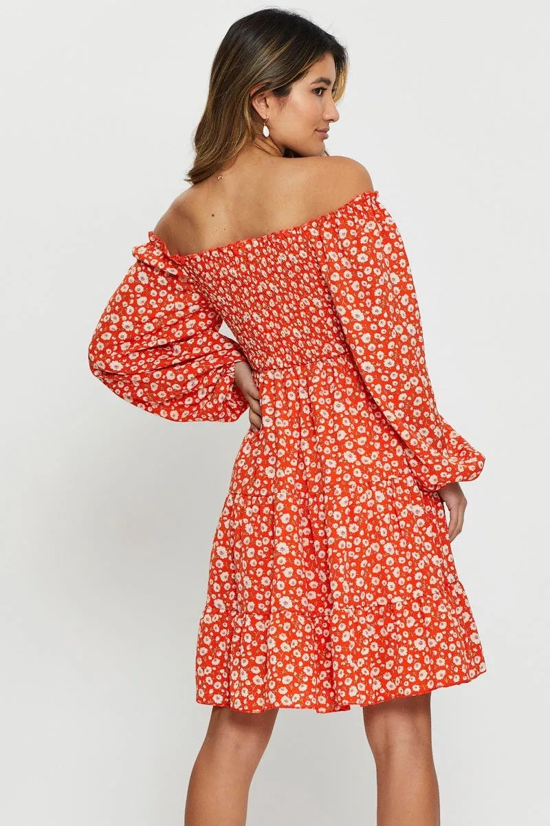 Bright Beat Show Chic Print Mini Dress Off Shoulder