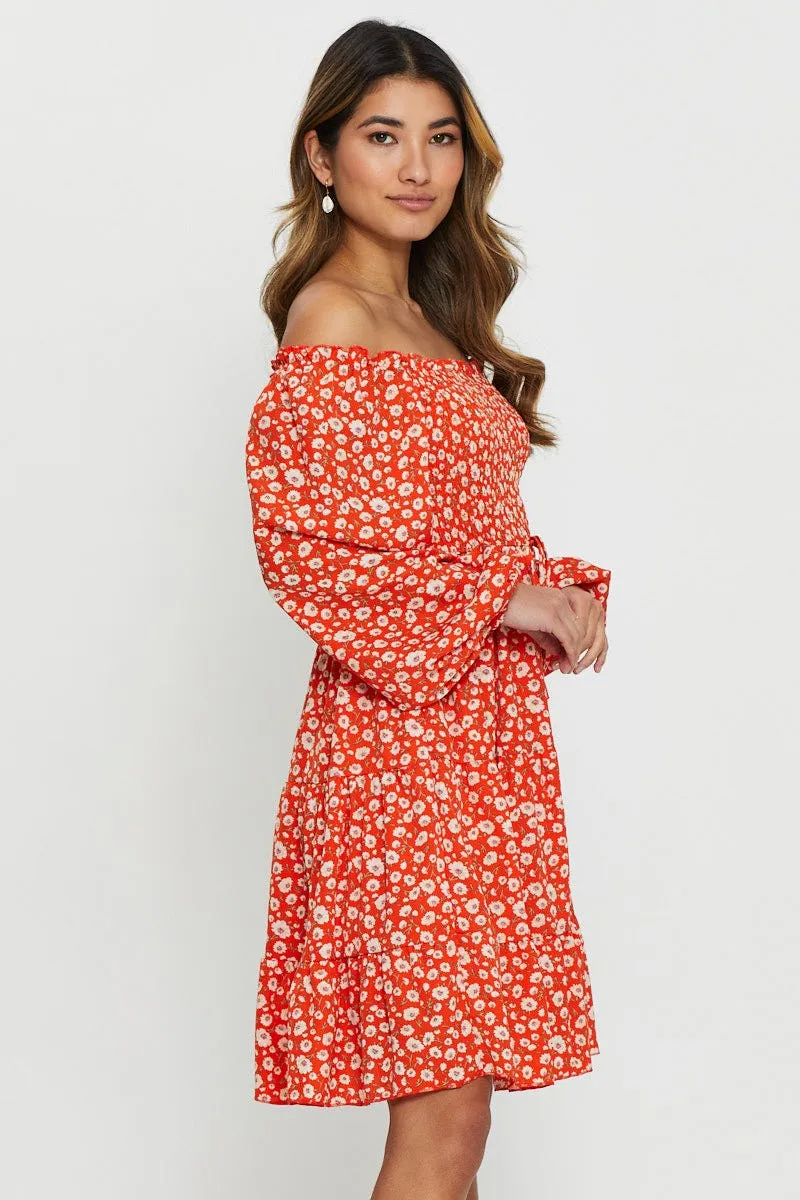 Print Mini Dress Off Shoulder Style Fresh