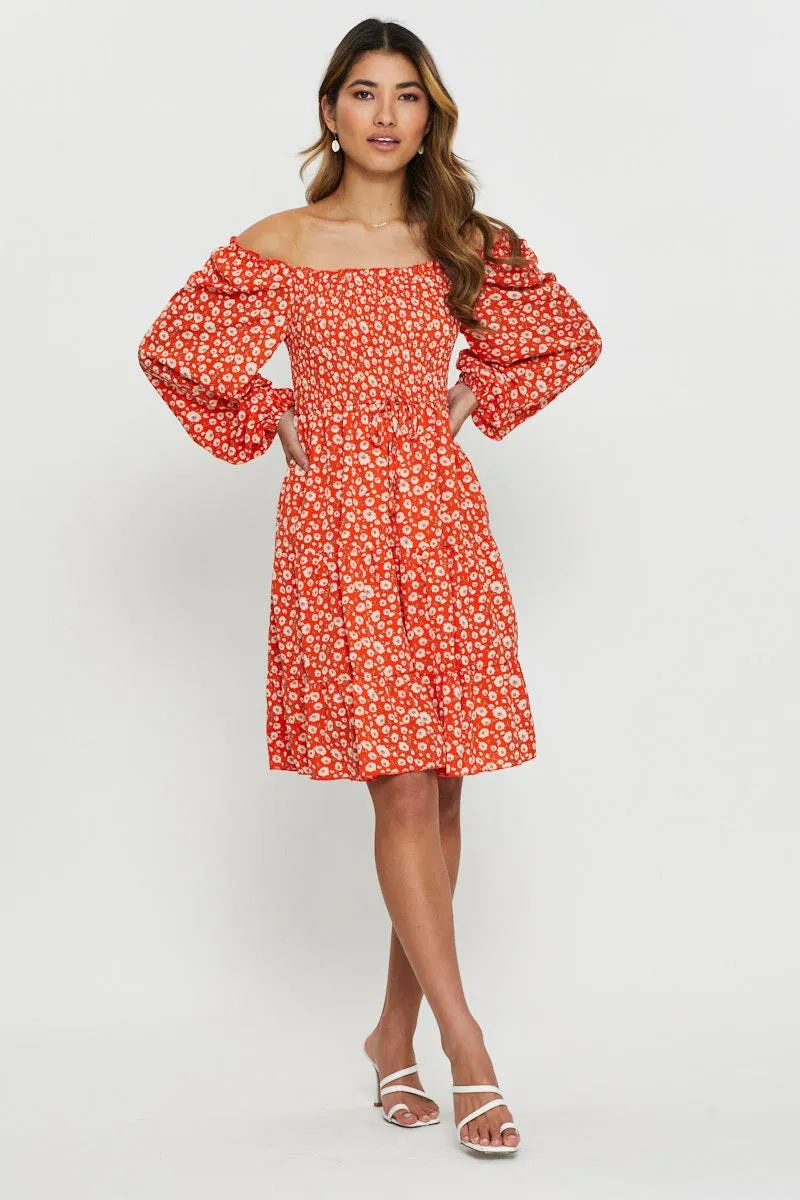 Print Mini Dress Off Shoulder Trend Mode