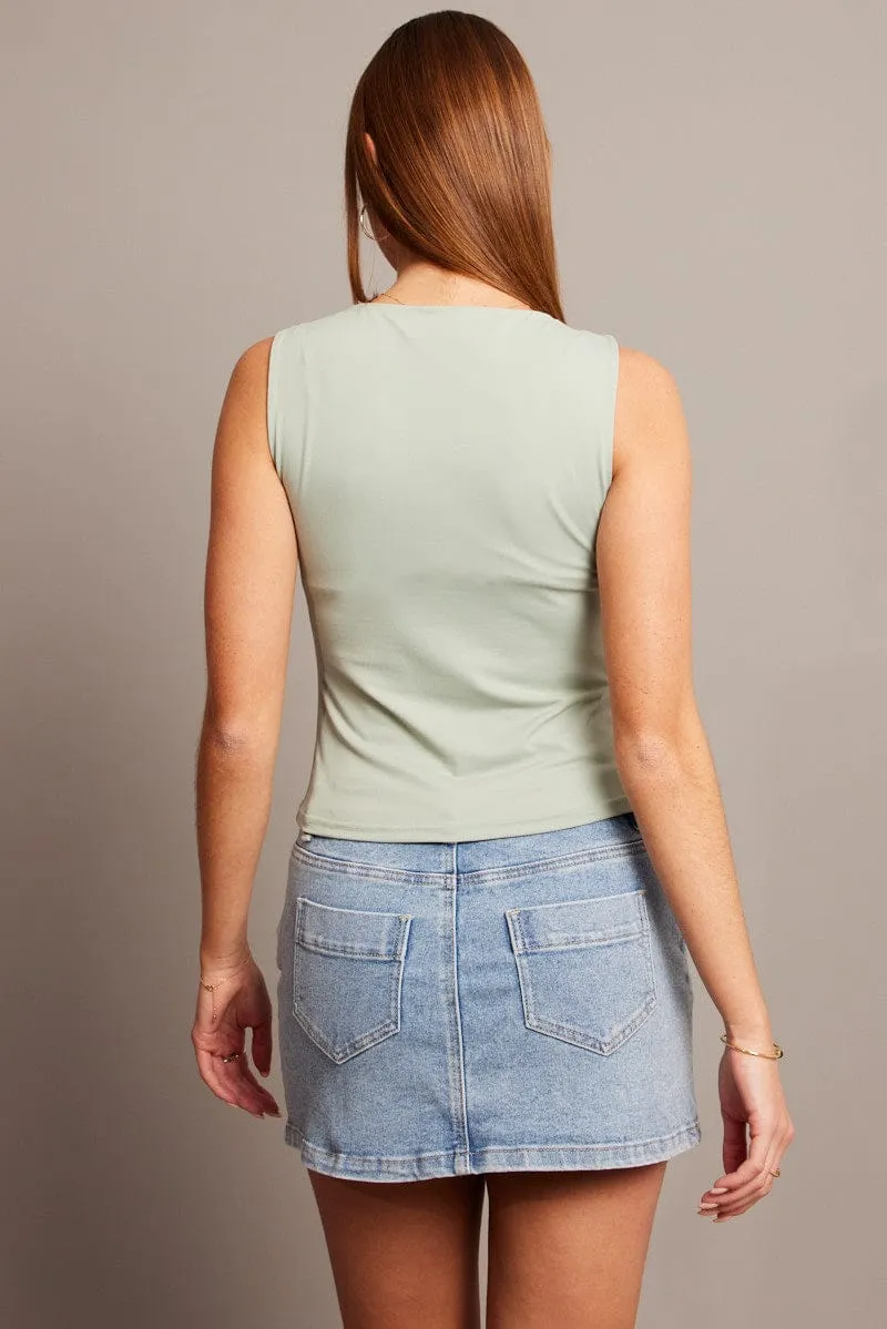 FlexibleJointConstruction Business Outfit Green Supersoft Tank Scoop Neck Sleeveless Ribbon