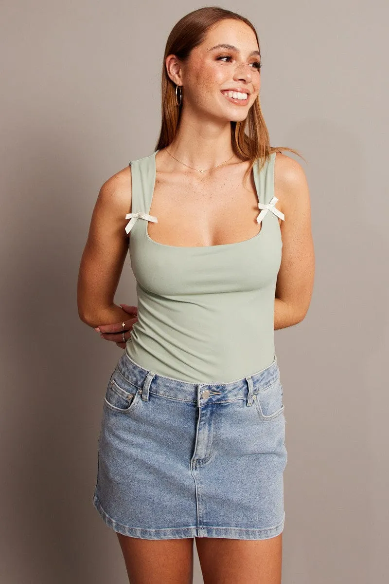 Stylish Dress Joy Mood Green Supersoft Tank Scoop Neck Sleeveless Ribbon