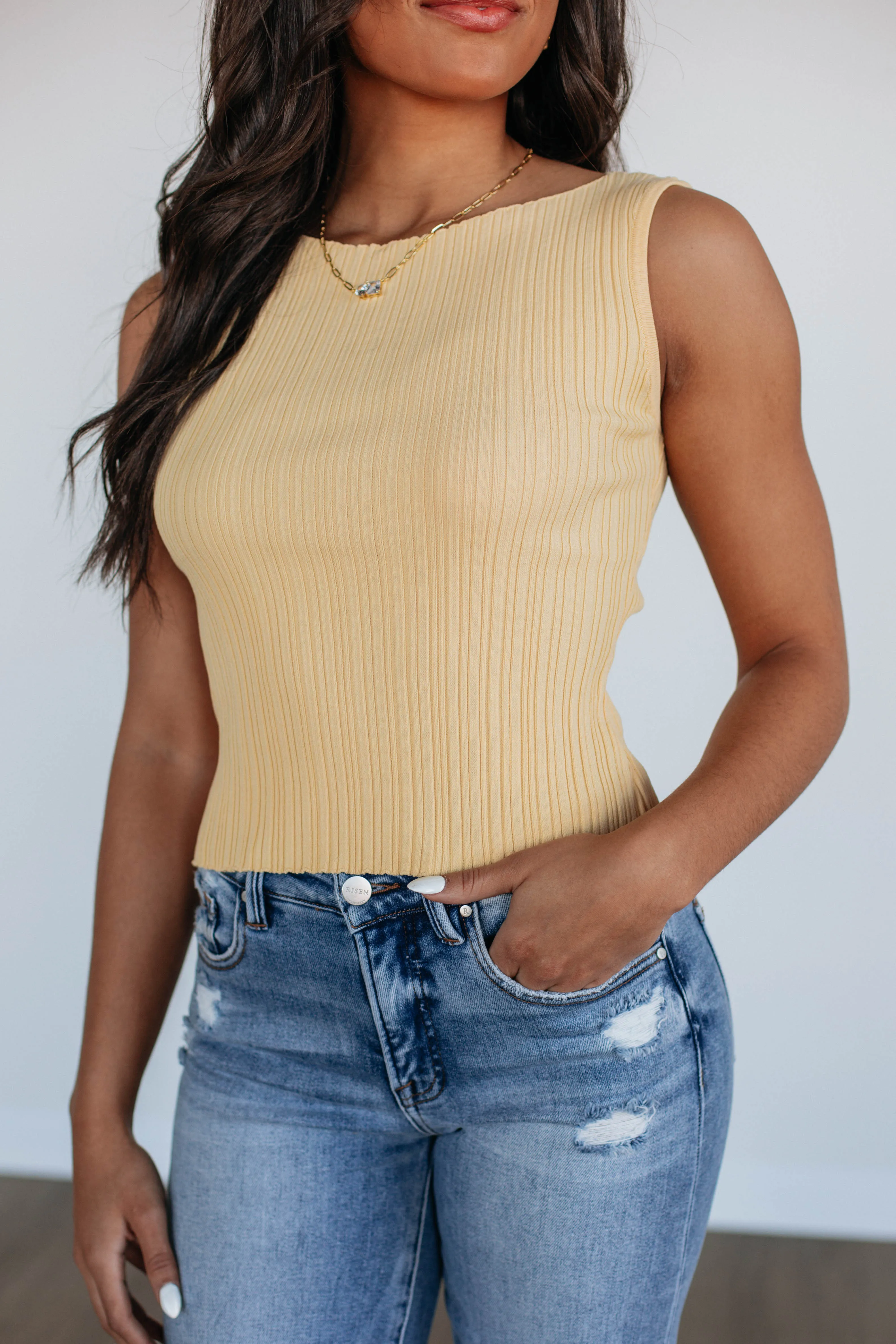 Missie Ribbed Tank - Butter Yellow Multi Panel Design Performance Wear
