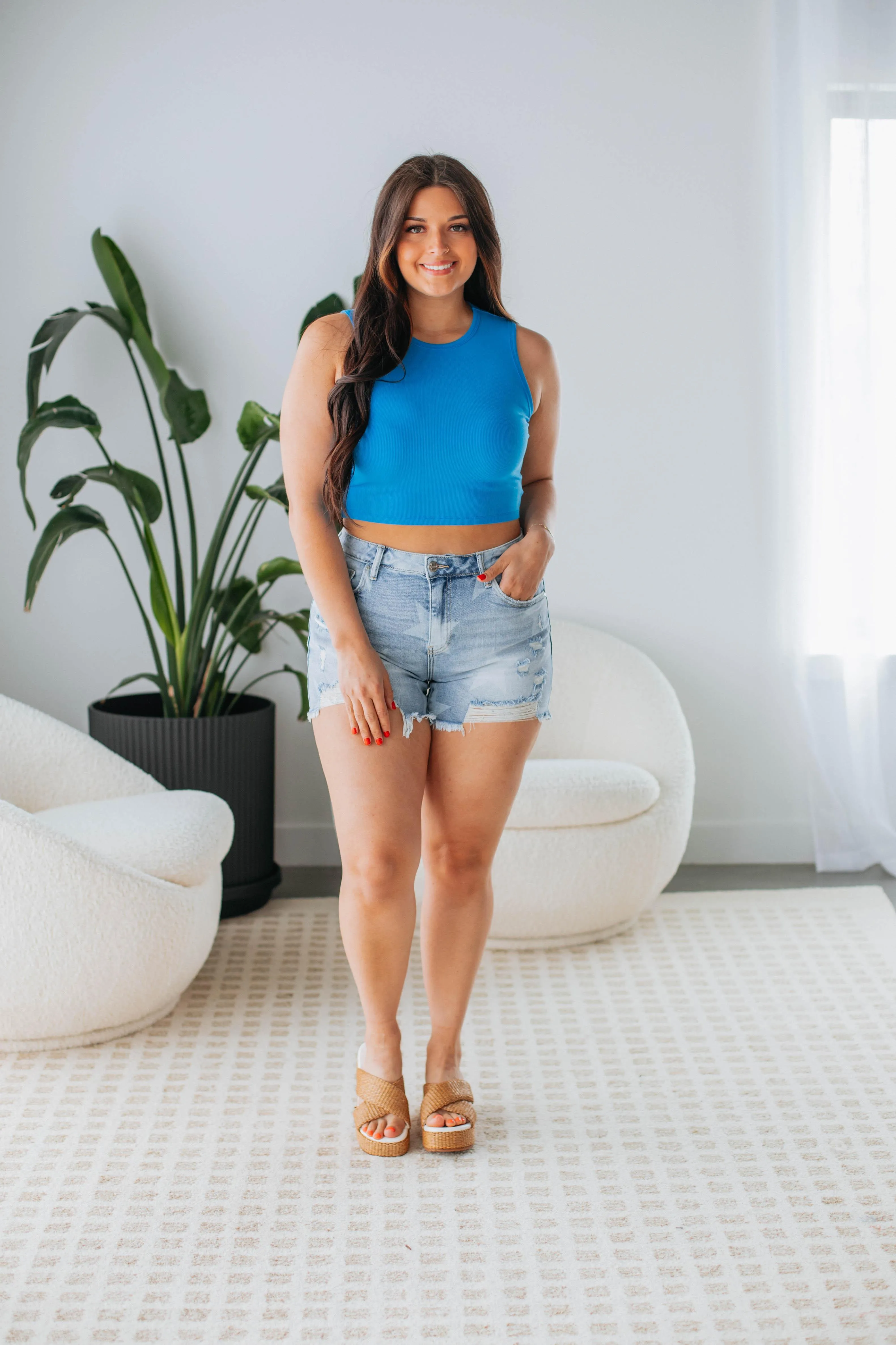 Willa Ribbed Tank - Cerulean high - performance