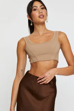 Brown Crop Tank Top Sleeveless Round Neck Seamless Weather Guard TearResistant