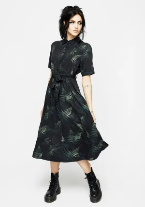 Modern Feminine Fernery Midi Shirt Dress