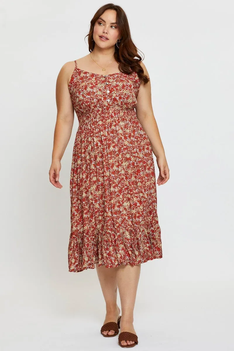 Floral Print Midi Dress V-neck Sleeveless Sophisticated Wear Poetic Mood