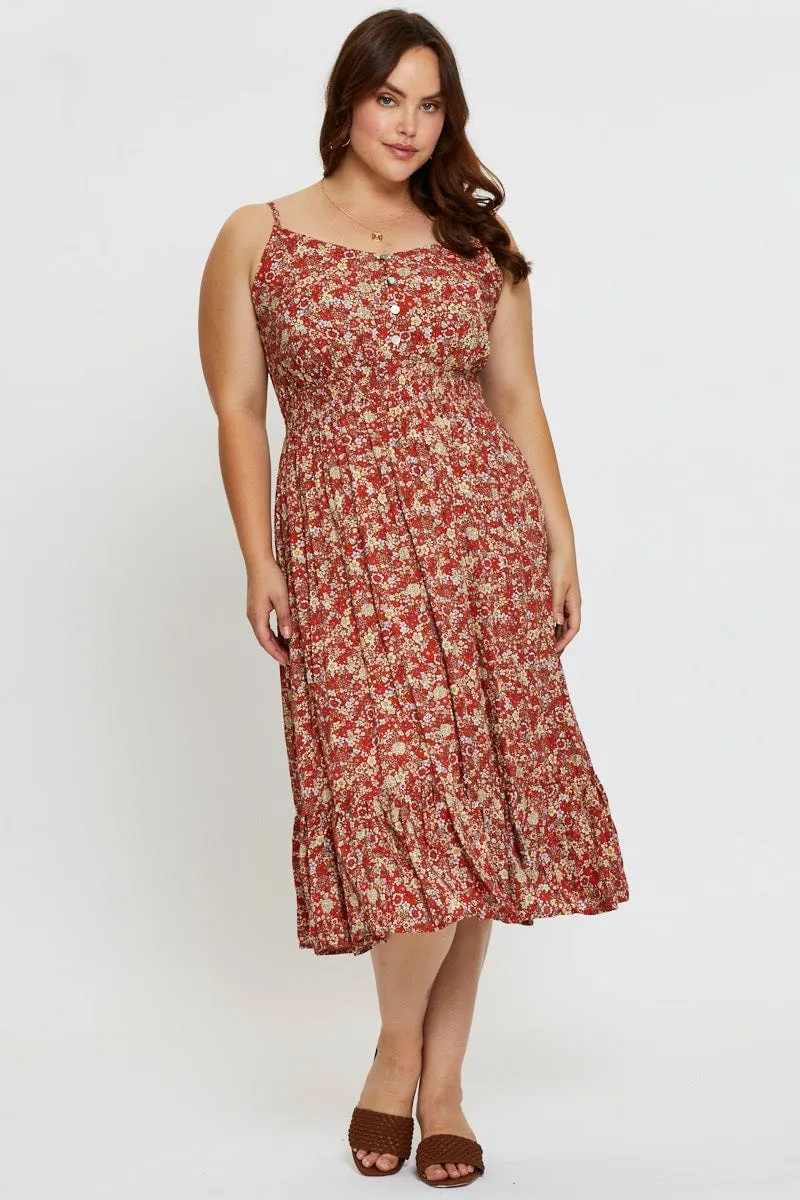 Floral Print Midi Dress V-neck Sleeveless casual outing Petite Style