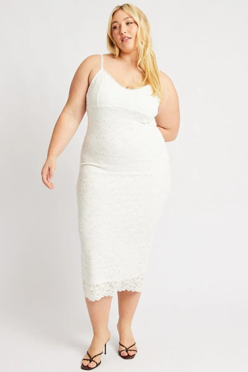 White Lace Bodycon Midi Dress Timeless silhouette Relaxed Look