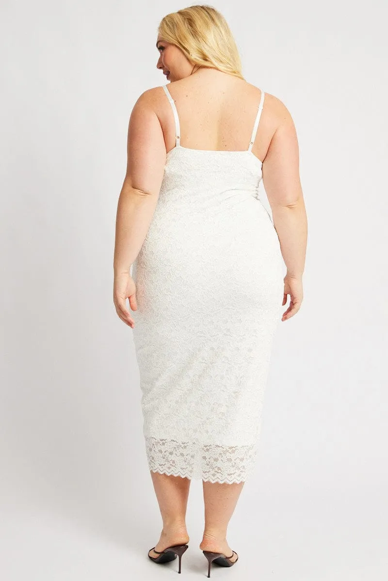 White Lace Bodycon Midi Dress Workday Cool