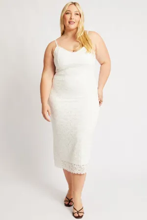 Wool Warm White Lace Bodycon Midi Dress