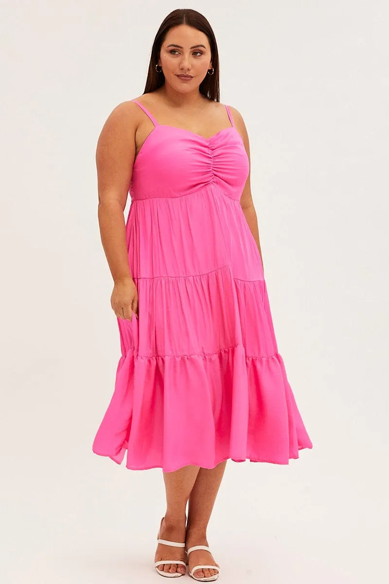 Timeless silhouette for all occasions Pink Midi Dress Gather Bust Detail Strappy Matte Satin