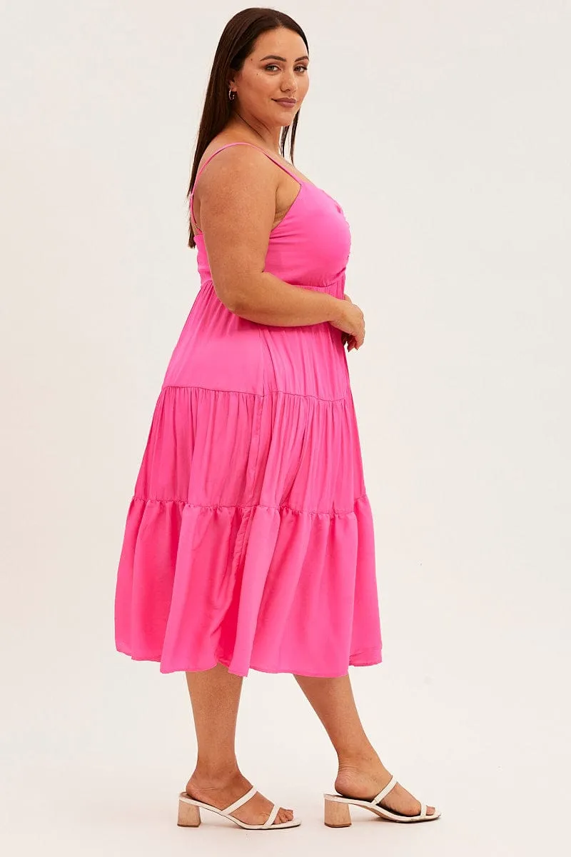 Work Ready Outfit Pink Midi Dress Gather Bust Detail Strappy Matte Satin