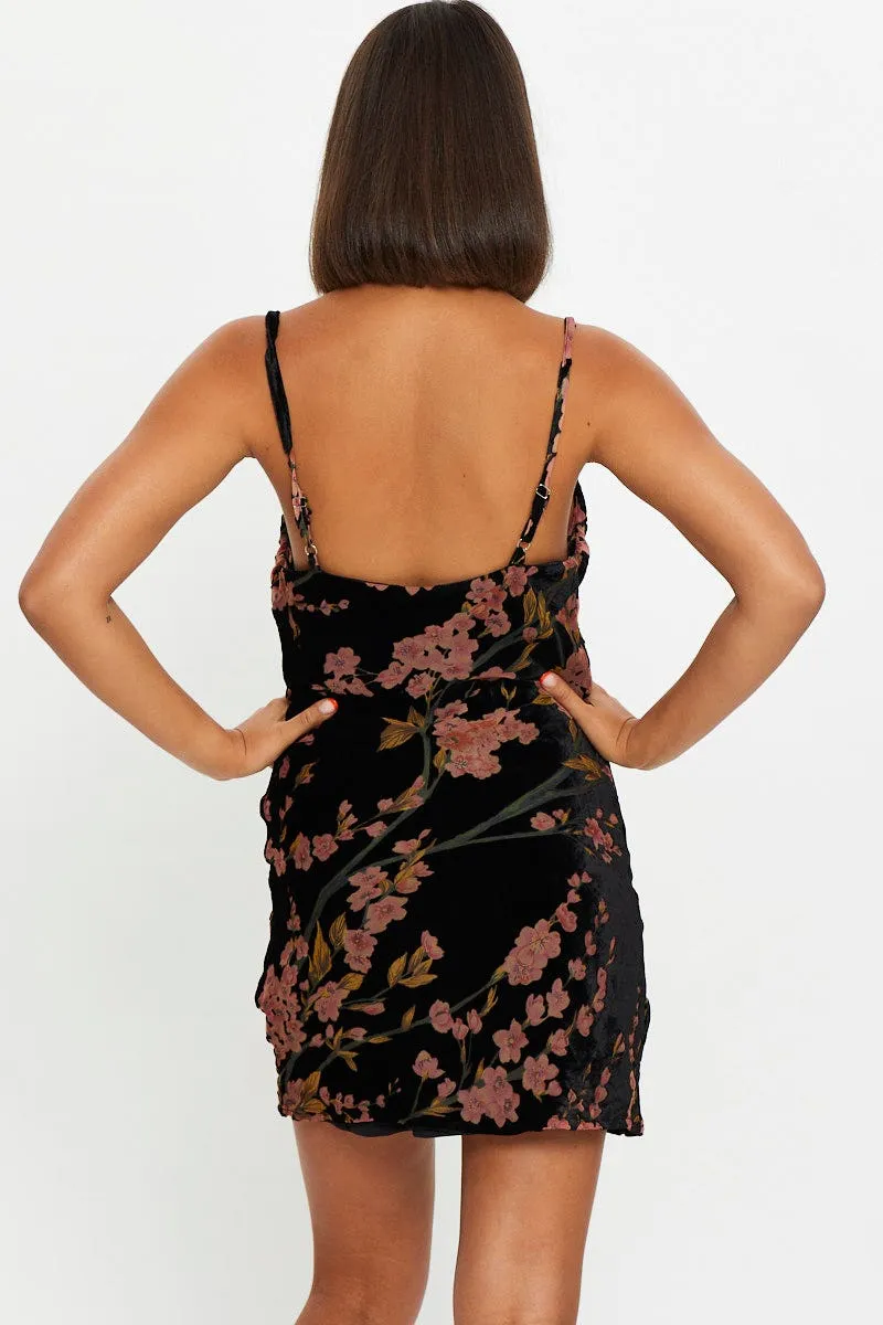 Print Burnout Slip Cowl Mini Dress Date Ready