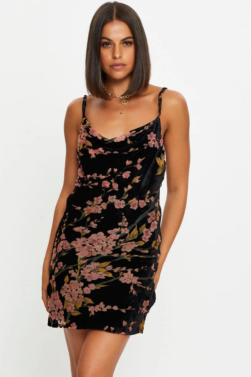 Print Burnout Slip Cowl Mini Dress Cozy Wear