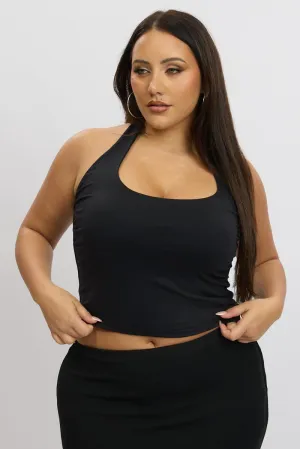 Soft Sweater Black Halter Neck Tank Top Supersoft
