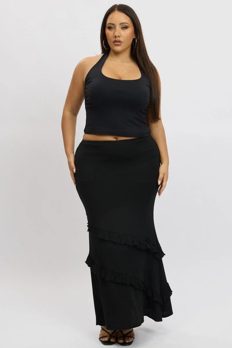 Thermal Insulation Layer Black Halter Neck Tank Top Supersoft
