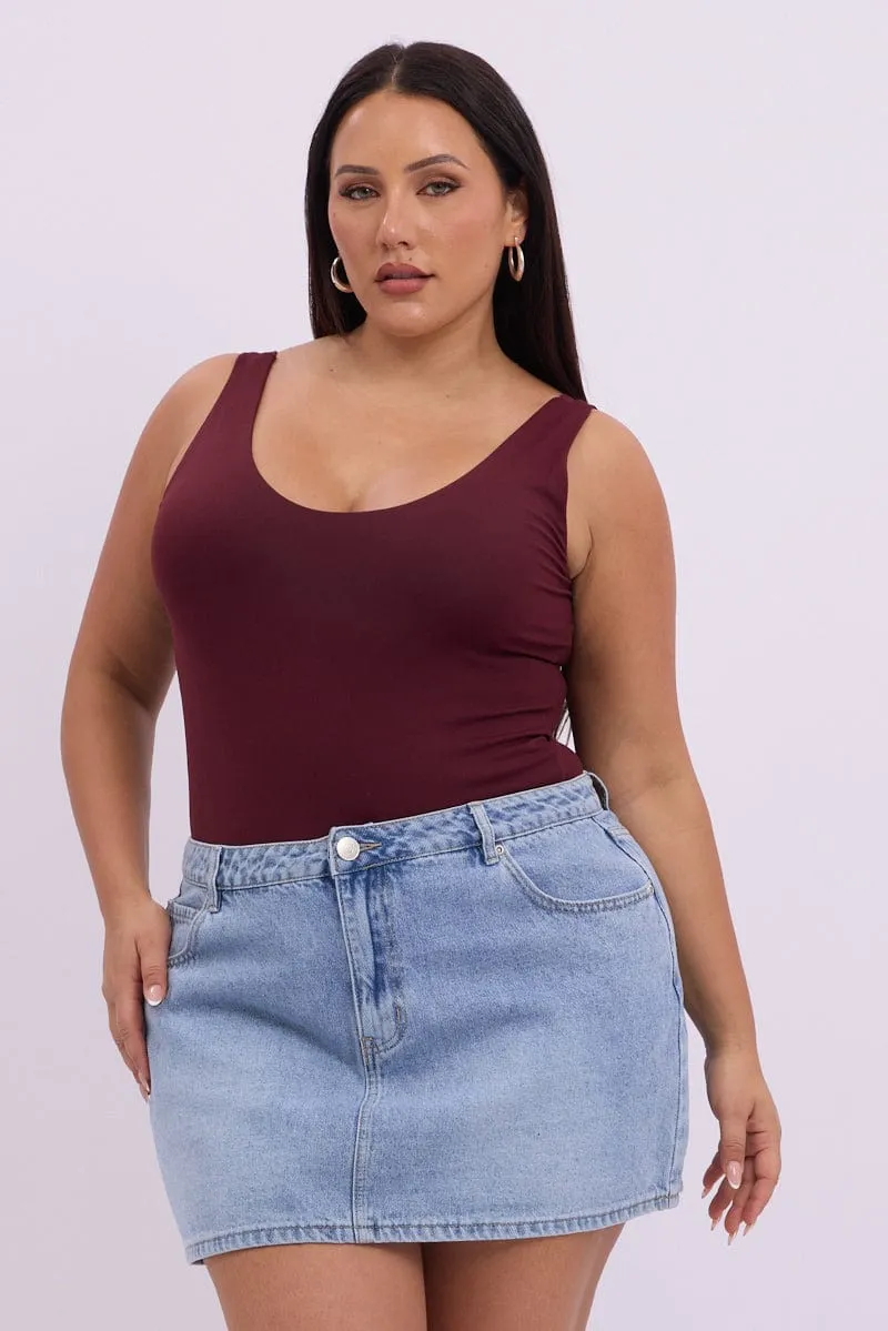 Red Bodysuit Sleeveless Supersoft Music Mood