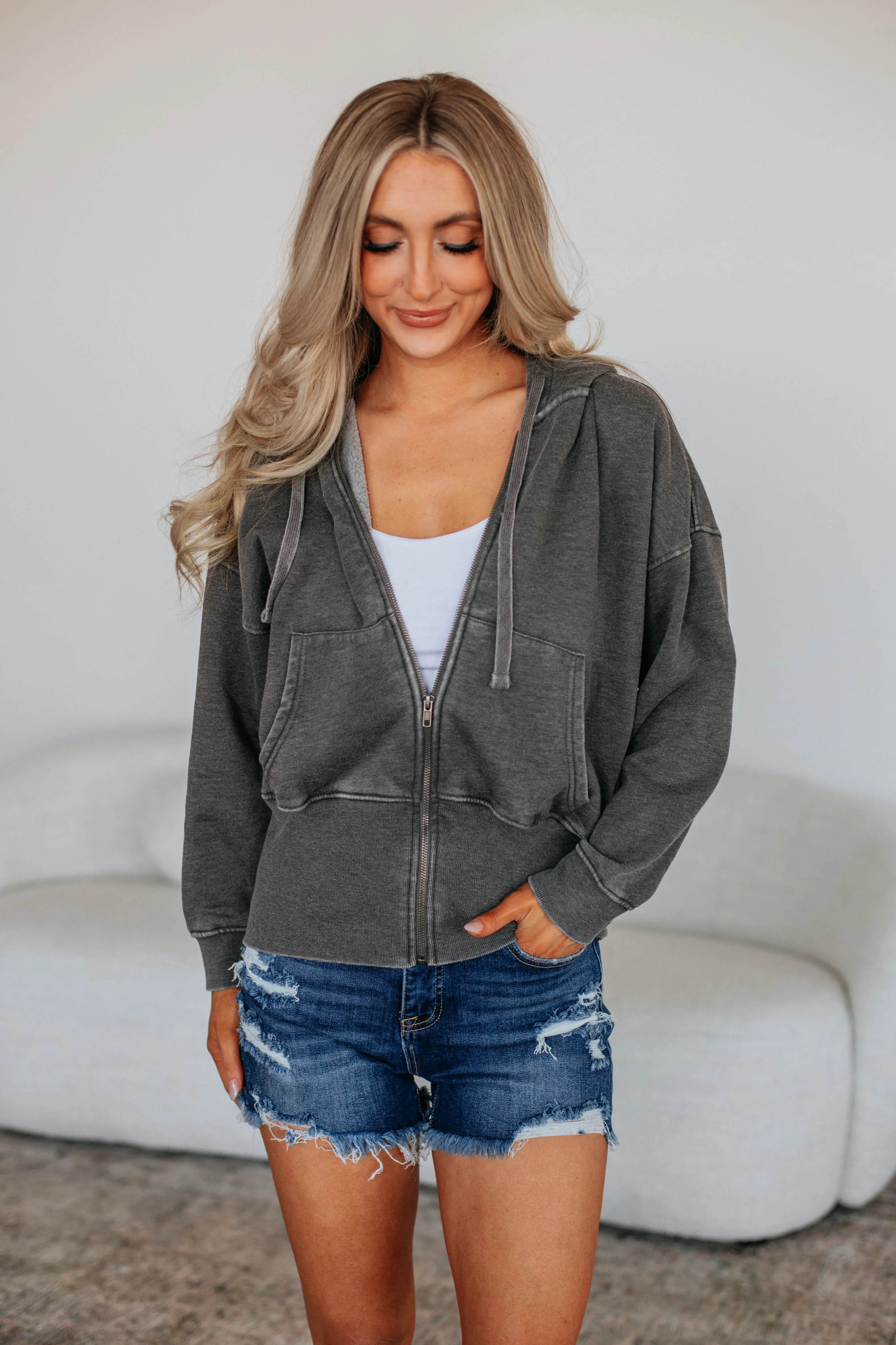 Cozy Vibe UVProtectionCloth Maxwell Washed Zip-Up Hoodie - Charcoal