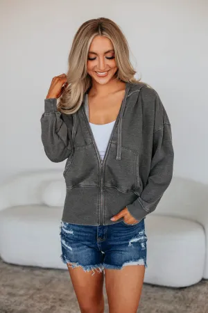 TearResistant Fabric Maxwell Washed Zip-Up Hoodie - Charcoal