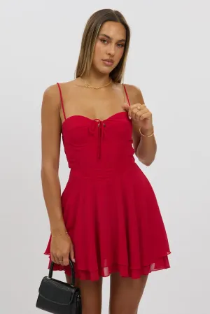 Relaxed Fashion Red Fit And Flare Dress Strapless Corset Waist
