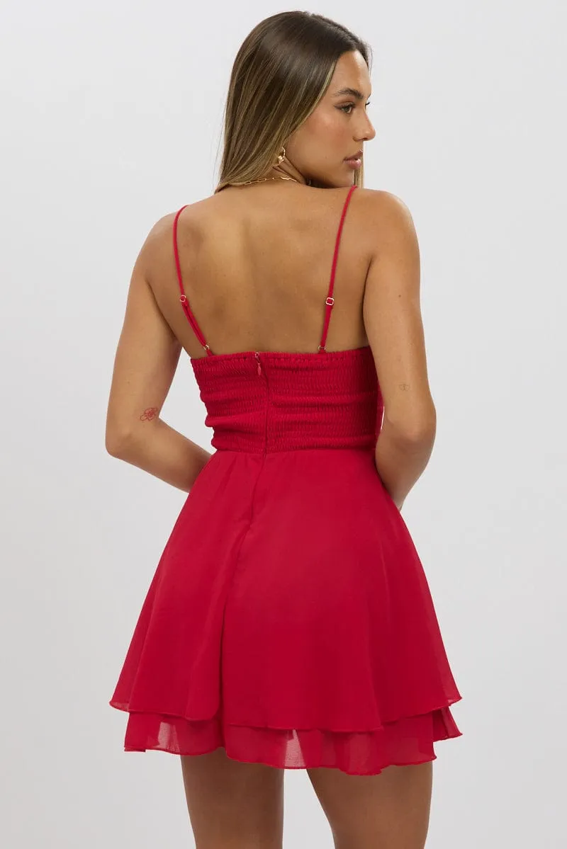 spring fresh WaterResistant Coating Red Fit And Flare Dress Strapless Corset Waist