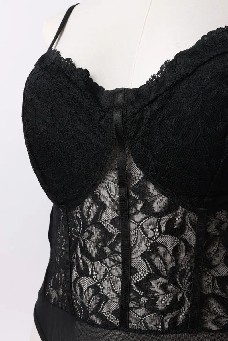 StretchFree Black Lace Bodysuit Lingerie