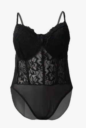 LowMaintenanceMaterial Comfortable Sweater Black Lace Bodysuit Lingerie