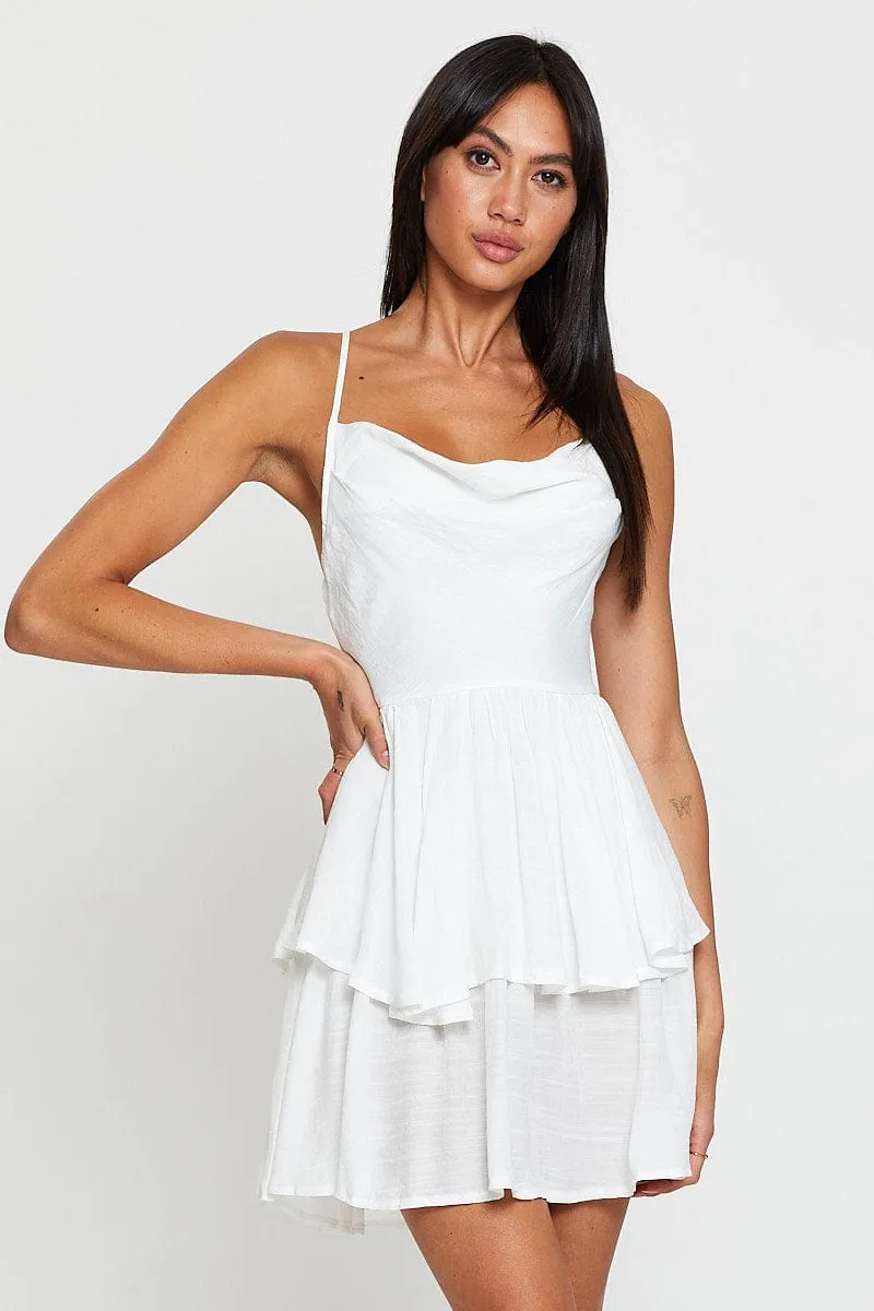 White Playsuit Cowl Neck Adjustable Waistbands