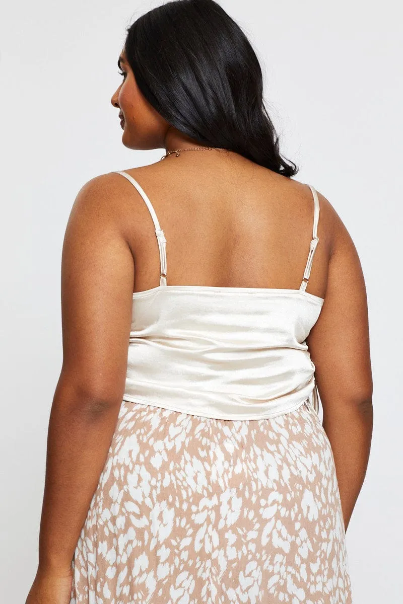 Nature Base Cozy Knit White Singlet Top Satin Ed Side