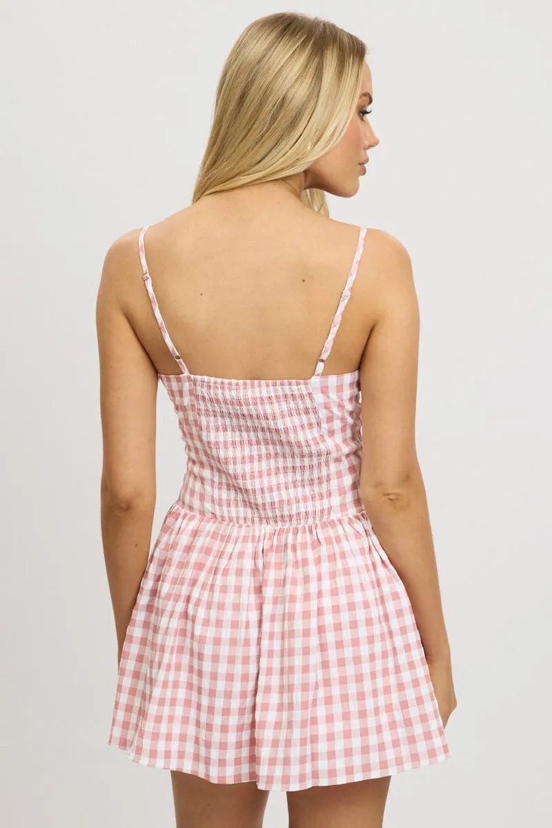 Pink Check Fit And Flare Dress Mini Modern Edge Chic Style Wear