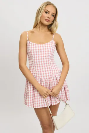 Pink Check Fit And Flare Dress Mini Effortless chic mini