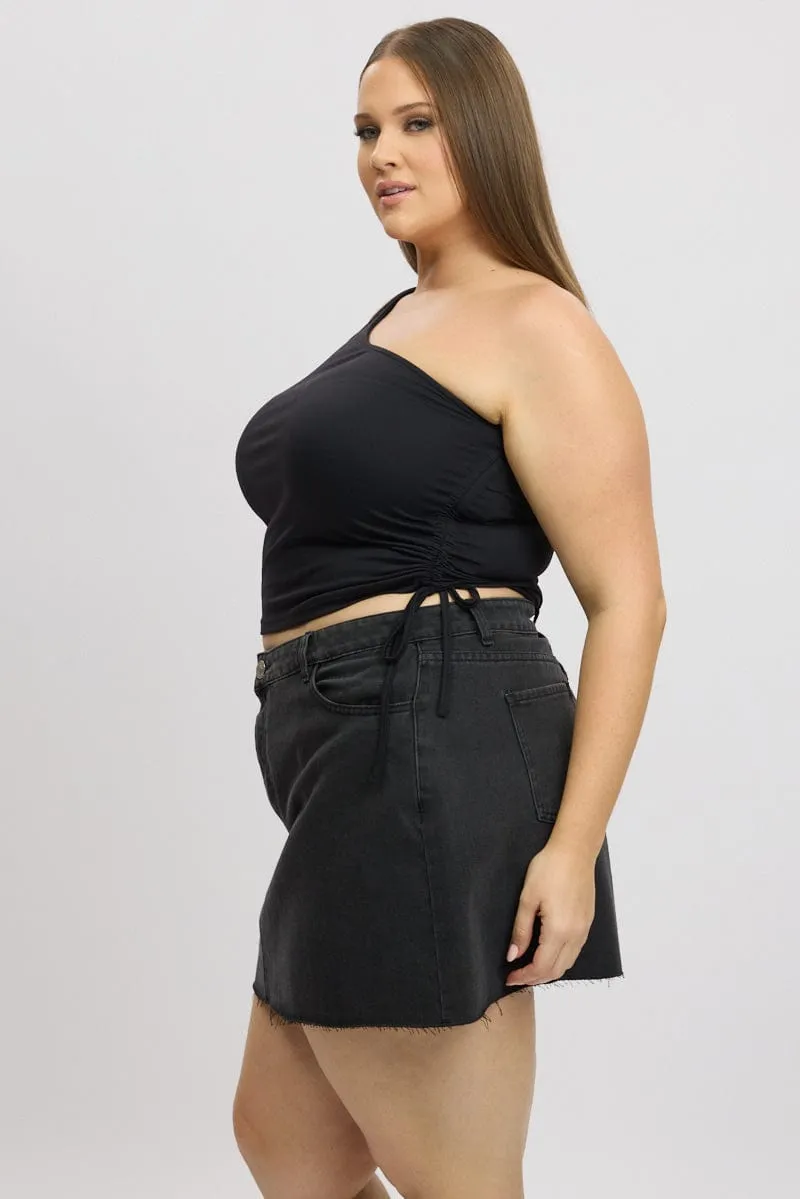 Black One Shoulder Top Ruched Side Glow Core
