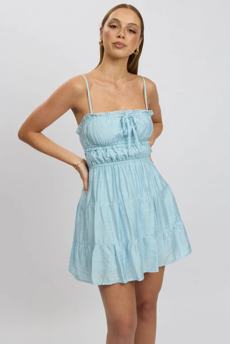 TagFreeDesign ElasticBinding Blue Fit And Flare Dress Cut Out