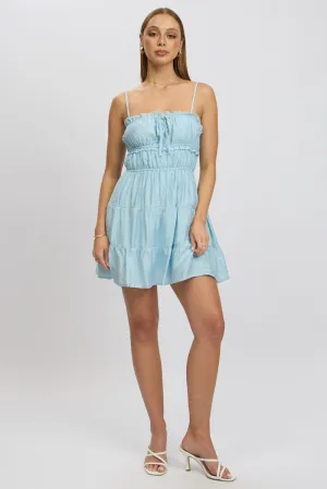 Vintage Style Blue Fit And Flare Dress Cut Out