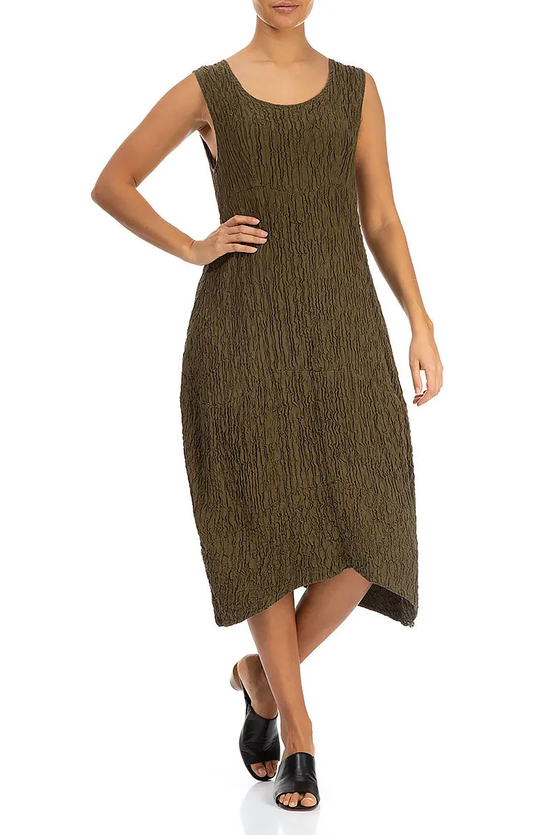 AntiStatic Material Sleeveless Crinkled Khaki Silk Dress