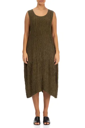 QuickDry Material sporty wear Sleeveless Crinkled Khaki Silk Dress