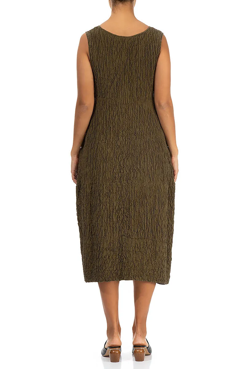Sleeveless Crinkled Khaki Silk Dress Prince Core AntiPilling Fabric