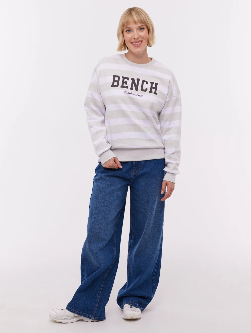 Casual Chic Jaye Collegiate Striped Crew Neck - Grey
