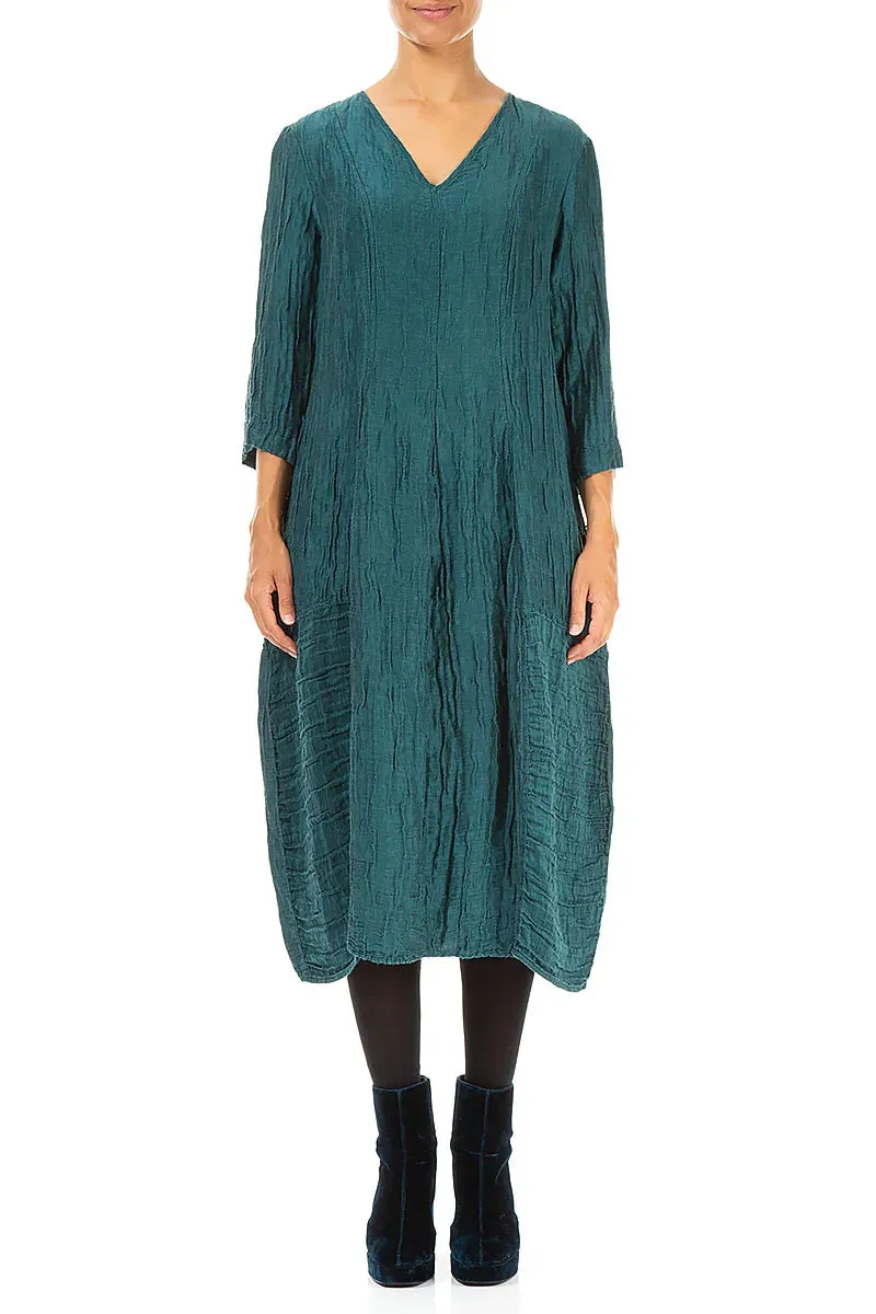 Ergonomic Pattern Winter Accessories V-Neck Crinkled Peacock Silk Linen Dress
