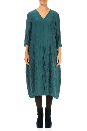 Ergonomic Pattern Winter Accessories V-Neck Crinkled Peacock Silk Linen Dress
